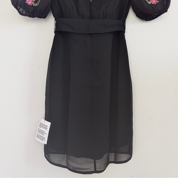 NWT ASOS Design Mini Belted Puff Sleeve Embroidery Dress Chiffon Black Floral - Picture 10 of 11